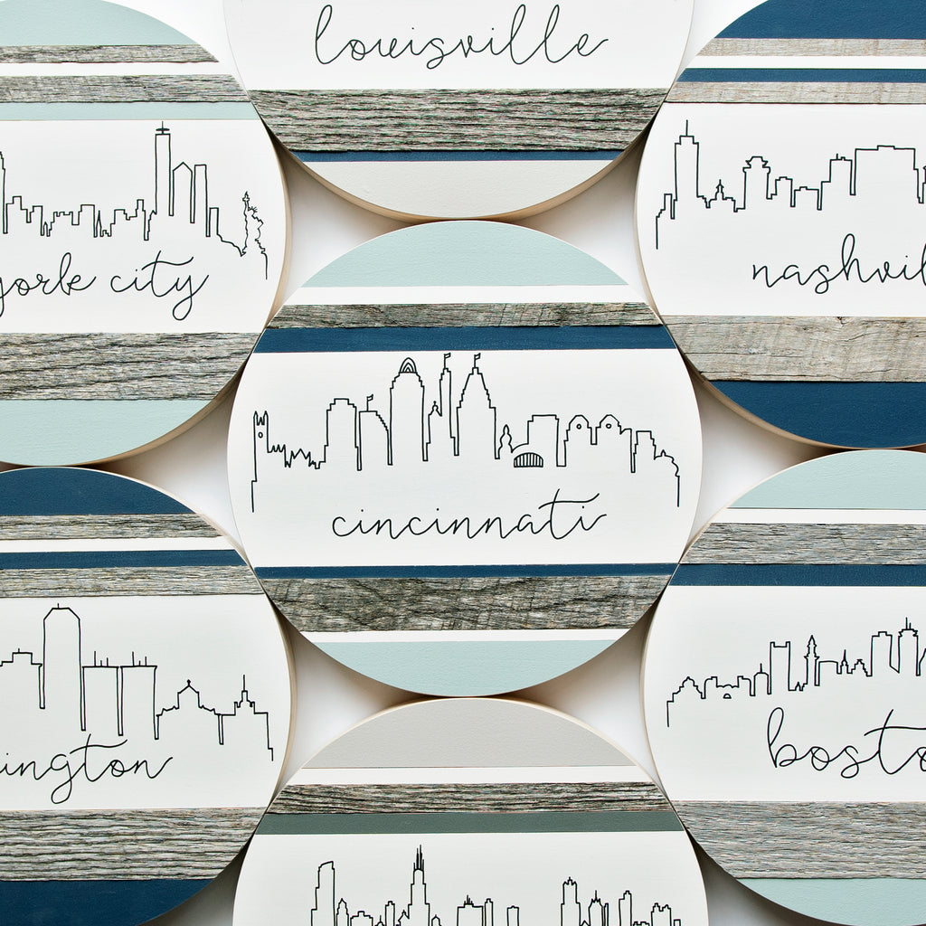 Cincinnati Skyline :: Round Wood Sign