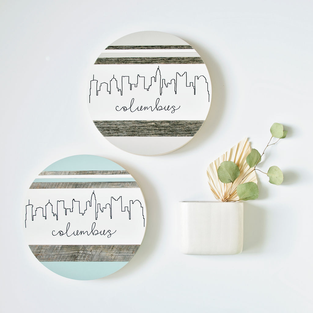 Columbus Skyline :: Round Wood Sign