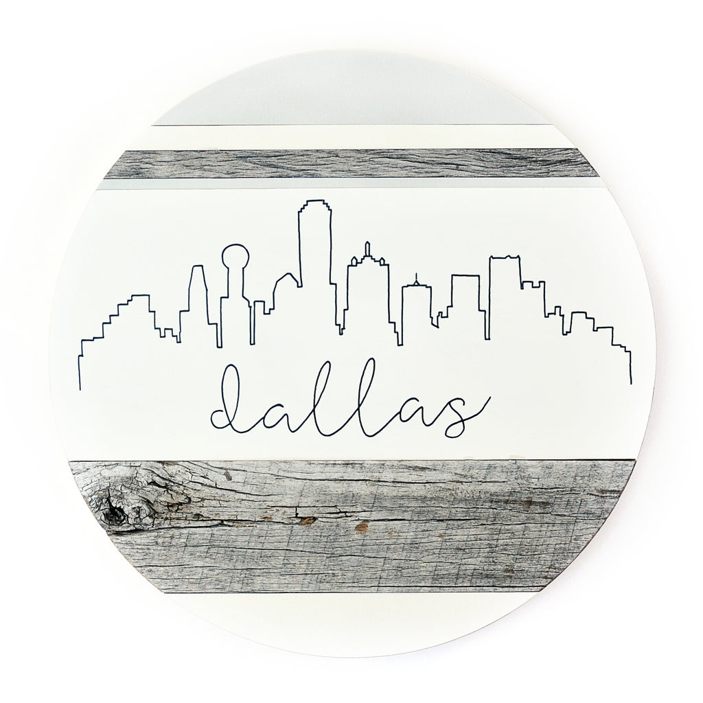 Dallas Skyline :: Round Wood Sign