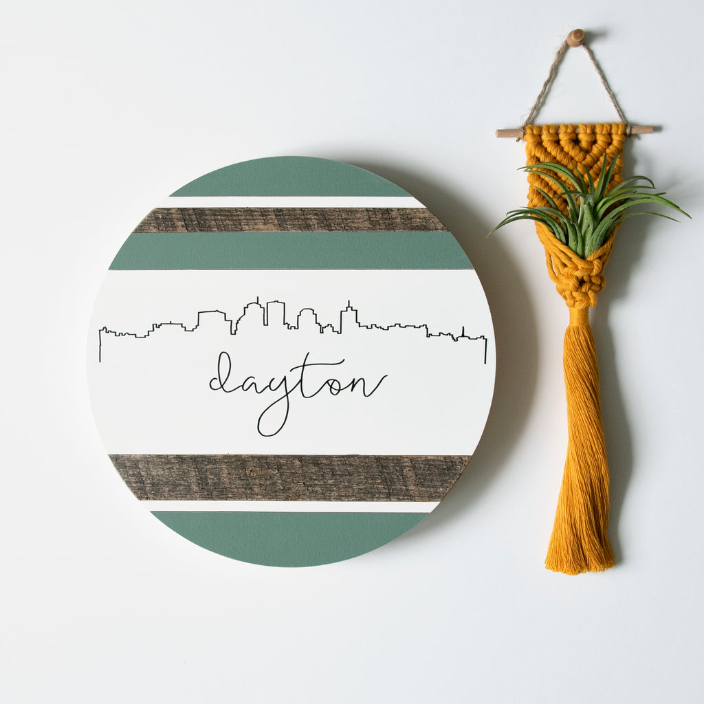 Dayton Skyline :: Round Wood Sign