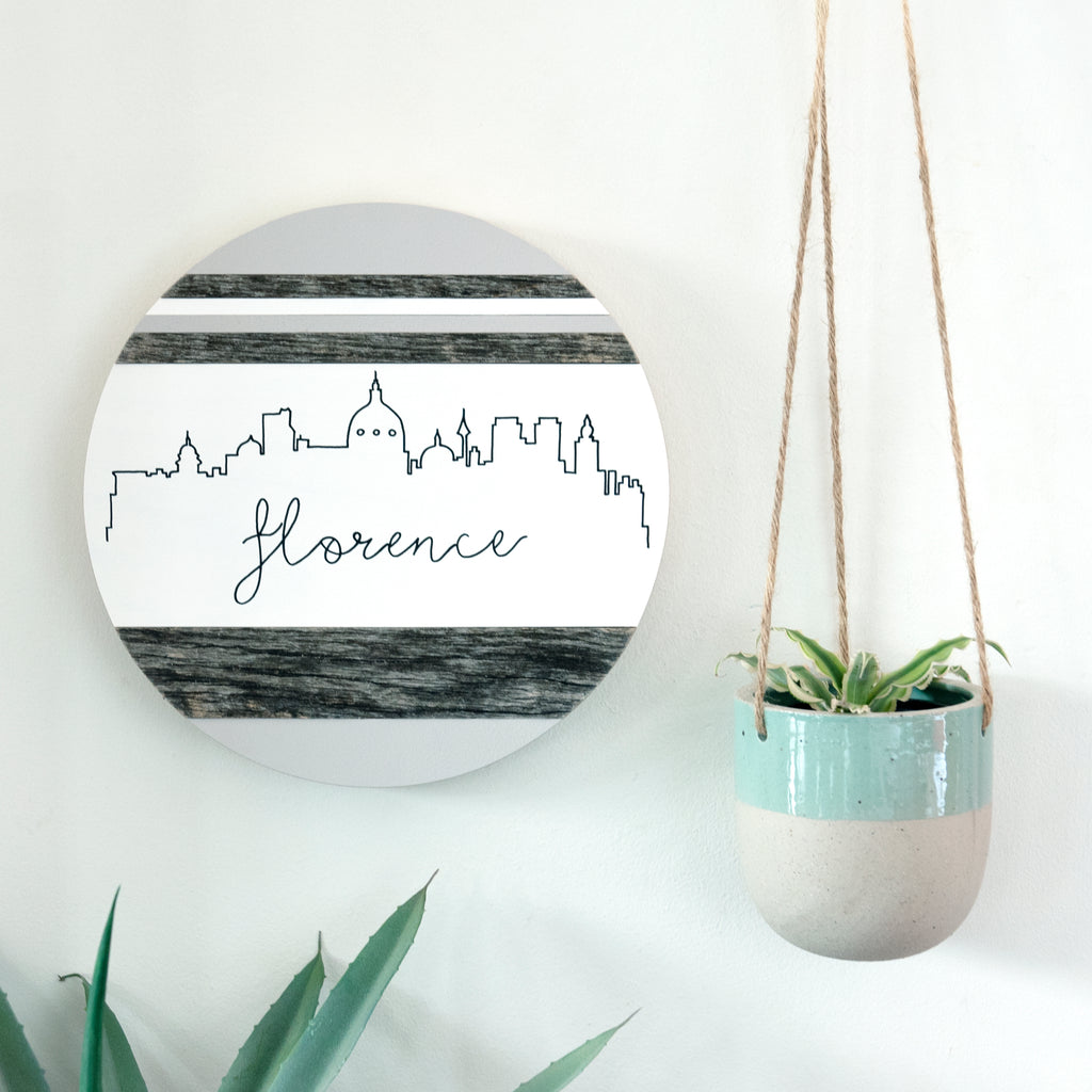 Florence City Skyline :: Round Wood Sign