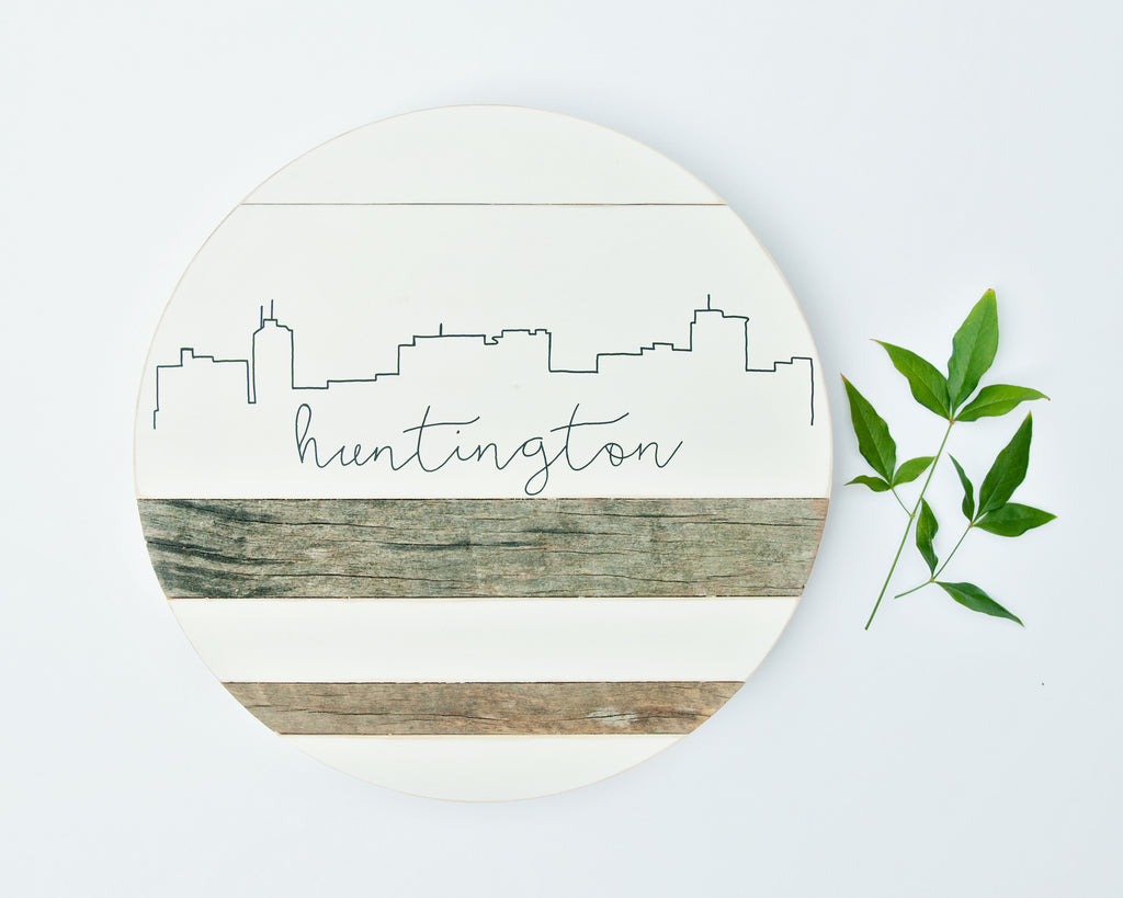 Huntington Skyline :: Round Wood Sign