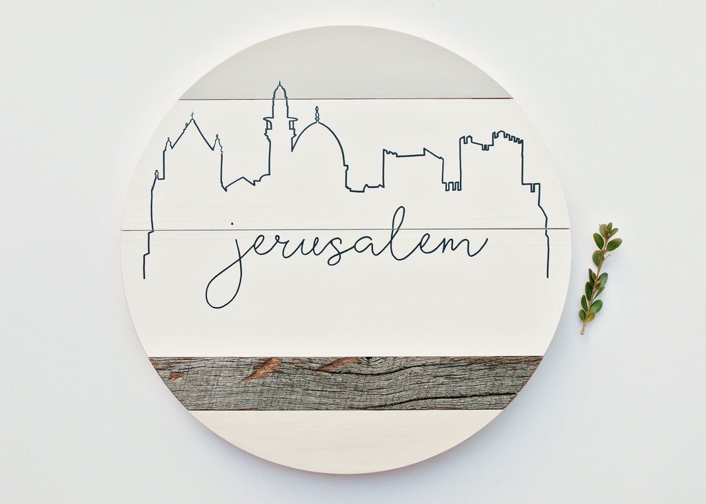 Jerusalem City Skyline :: Round Wood Sign
