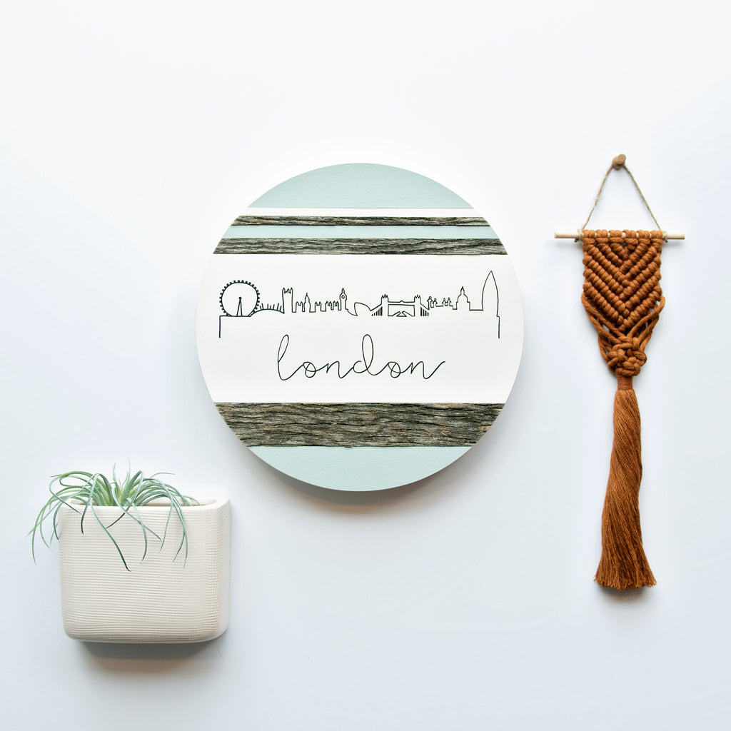 London City Skyline :: Round Wood Sign