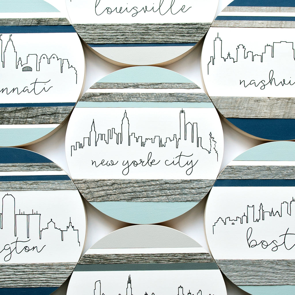 New York City Skyline :: Round Wood Sign