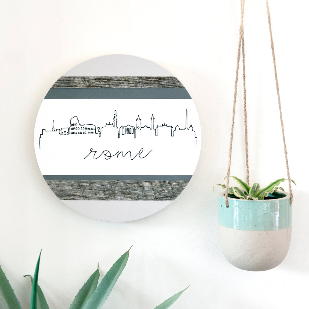 Rome City Skyline :: Round Wood Sign