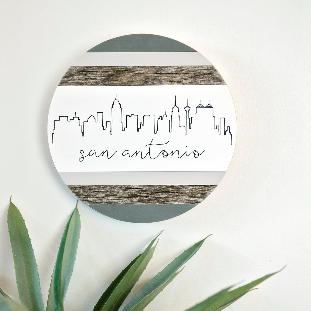 San Antonio Skyline :: Round Wood Sign