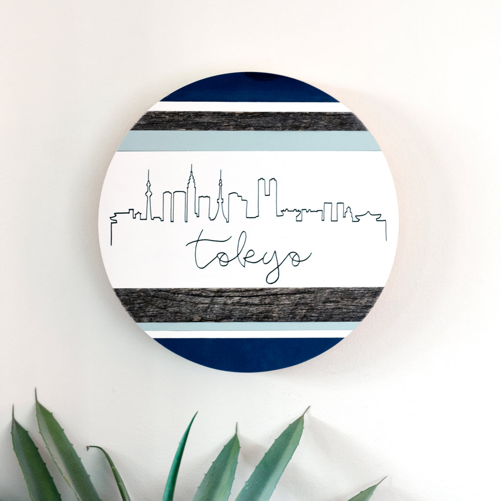 Tokyo Skyline :: Round Wood Sign