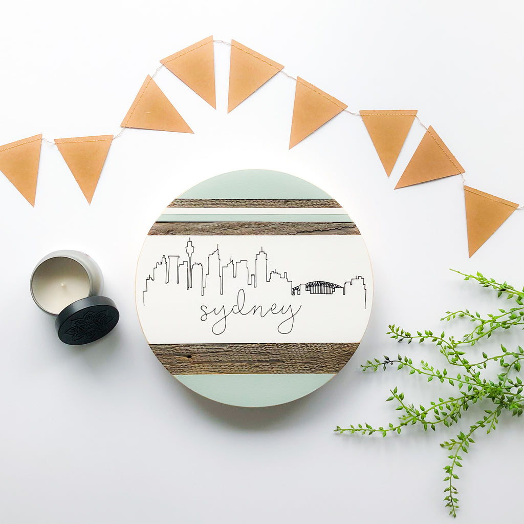 Sydney Skyline :: Round Wood Sign