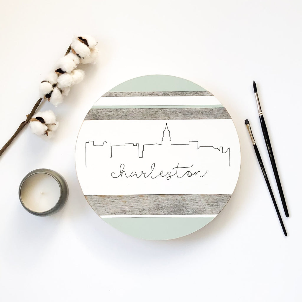 Charleston Skyline :: Round Wood Sign