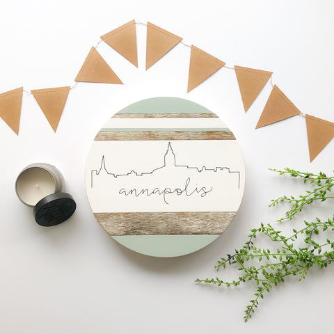Annapolis Skyline :: Round Wood Sign