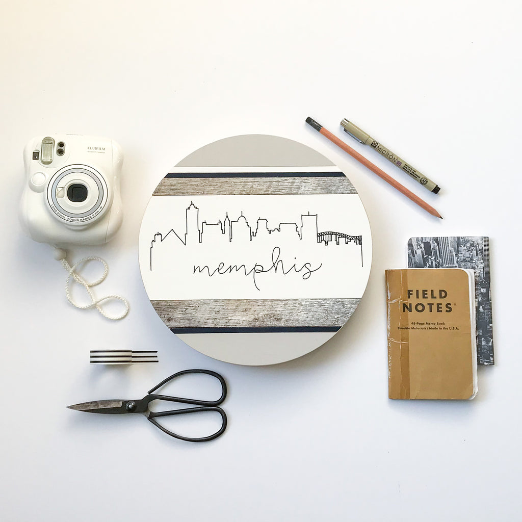 Memphis Skyline :: Round Wood Sign