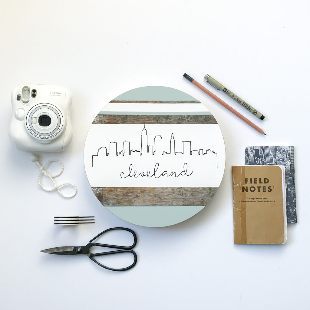 Cleveland Skyline :: Round Wood Sign