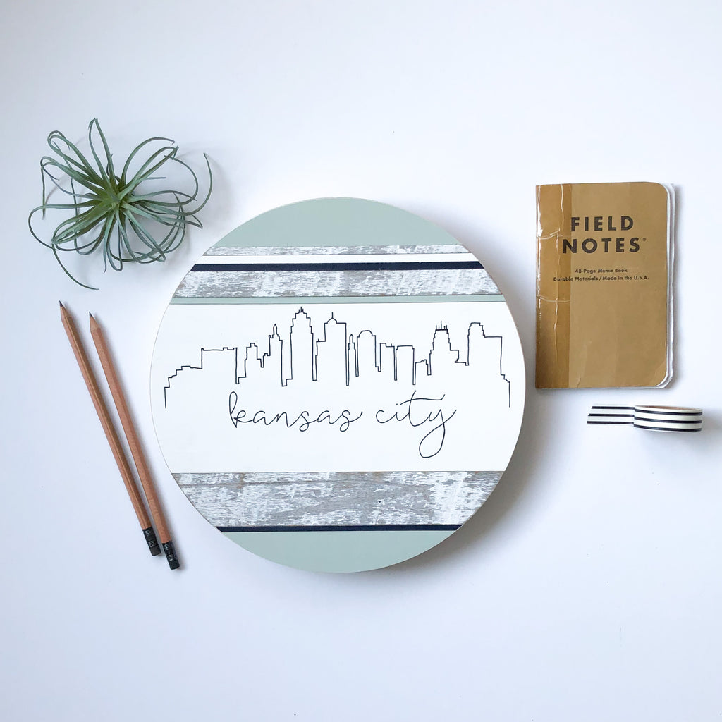 Kansas City Skyline :: Round Wood Sign