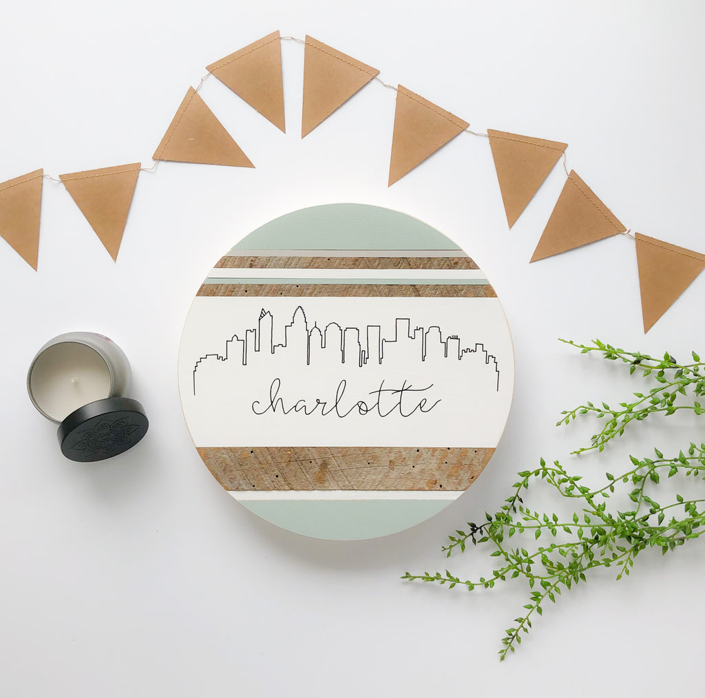 Charlotte Skyline :: Round Wood Sign