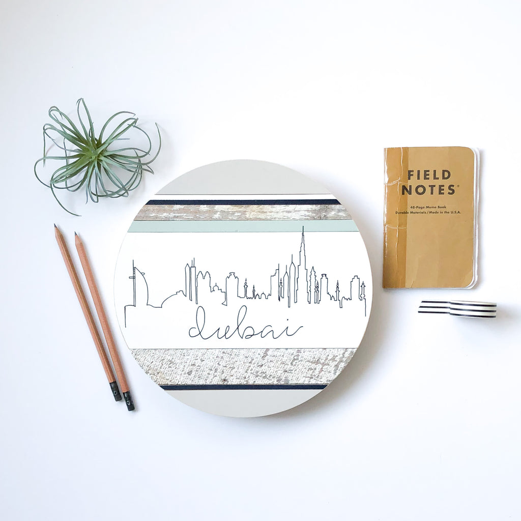 Dubai City Skyline :: Round Wood Sign