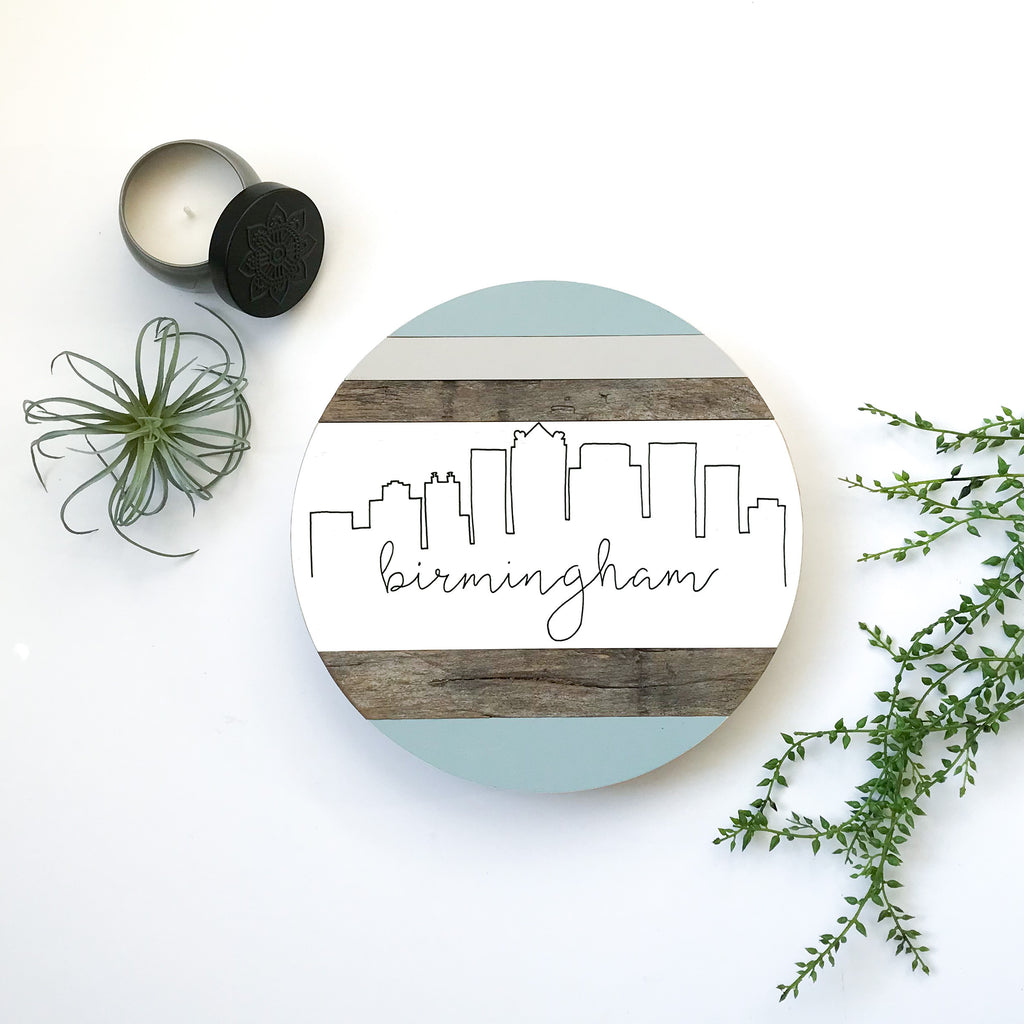 Birmingham Skyline :: Round Wood Sign