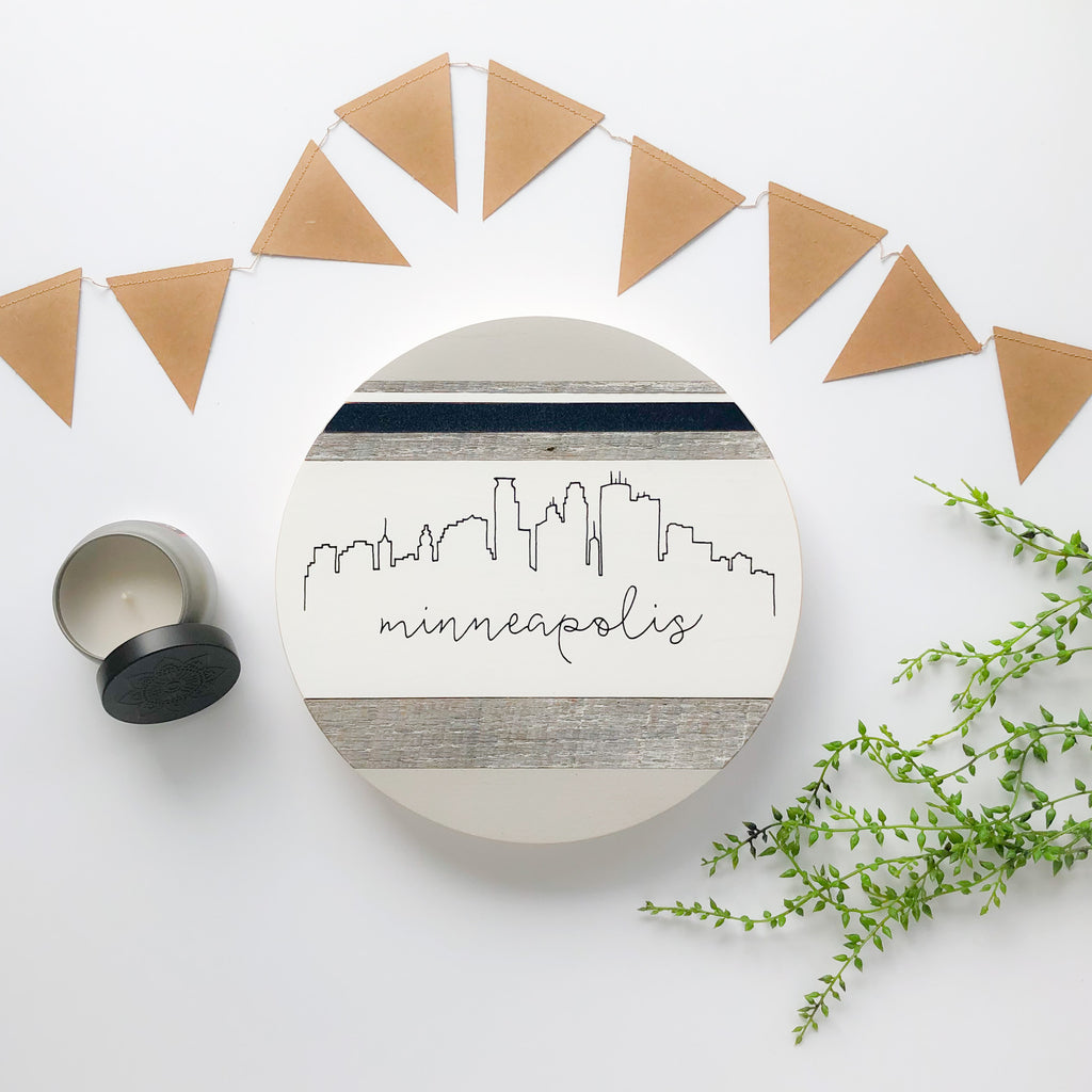 Minneapolis Skyline :: Round Wood Sign