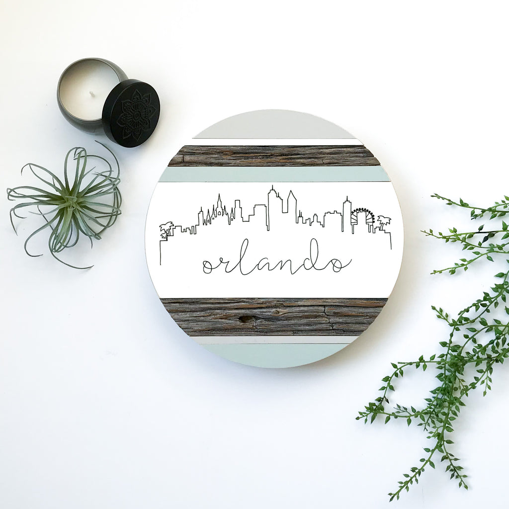 Orlando Skyline :: Round Wood Sign