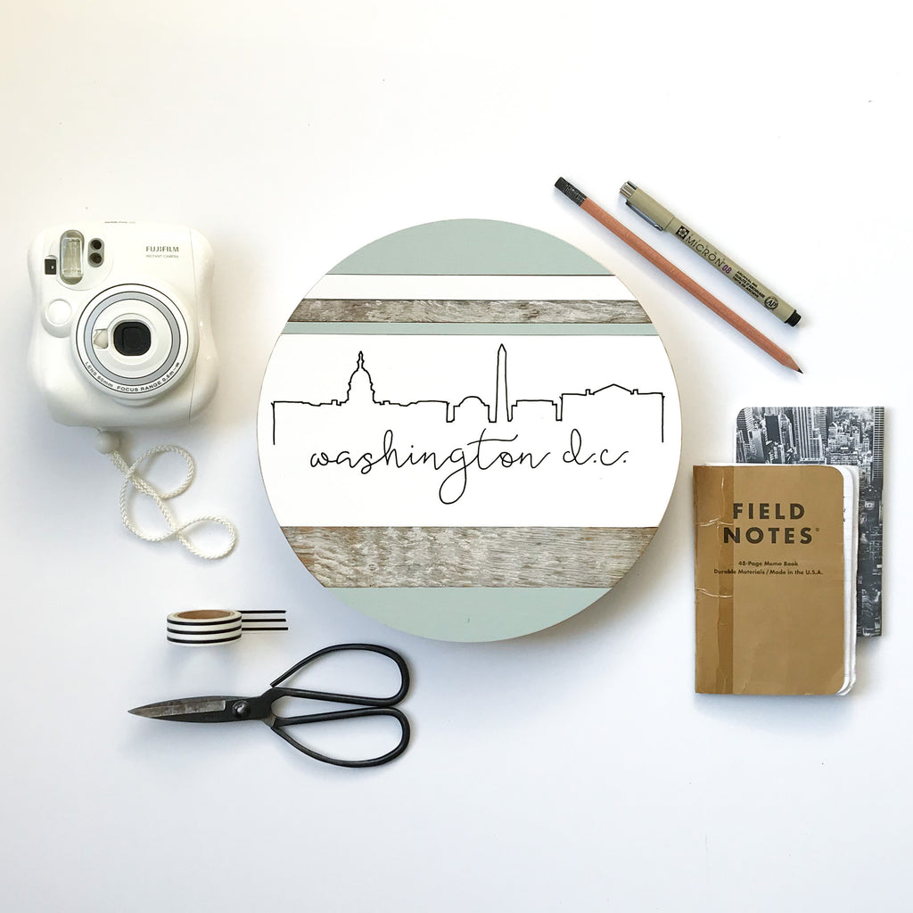 Washington D.C. Skyline :: Round Wood Sign
