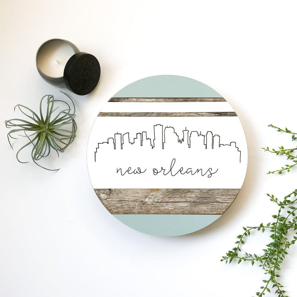New Orleans Skyline :: Round Wood Sign