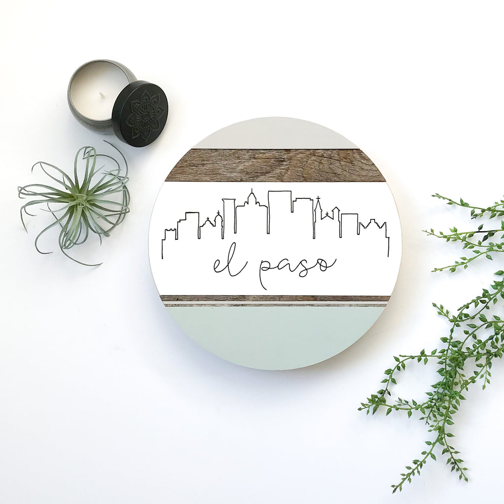 El Paso City Skyline :: Round Wood Sign