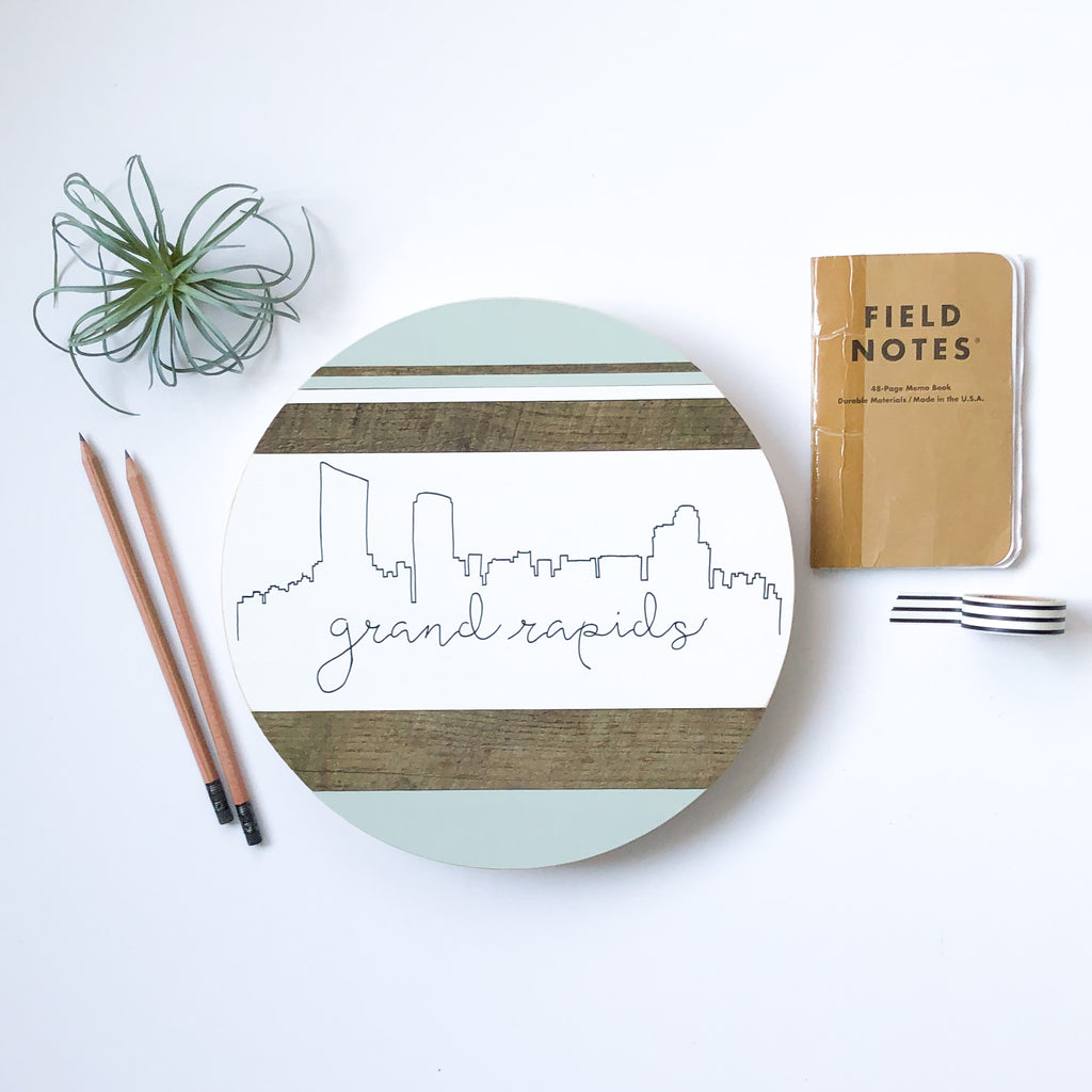 Grand Rapids Skyline :: Round Wood Sign