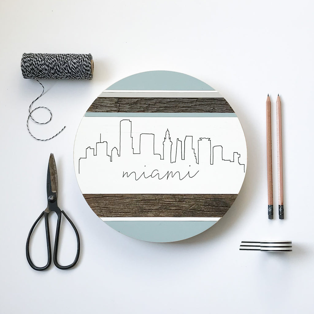 Miami Skyline :: Round Wood Sign