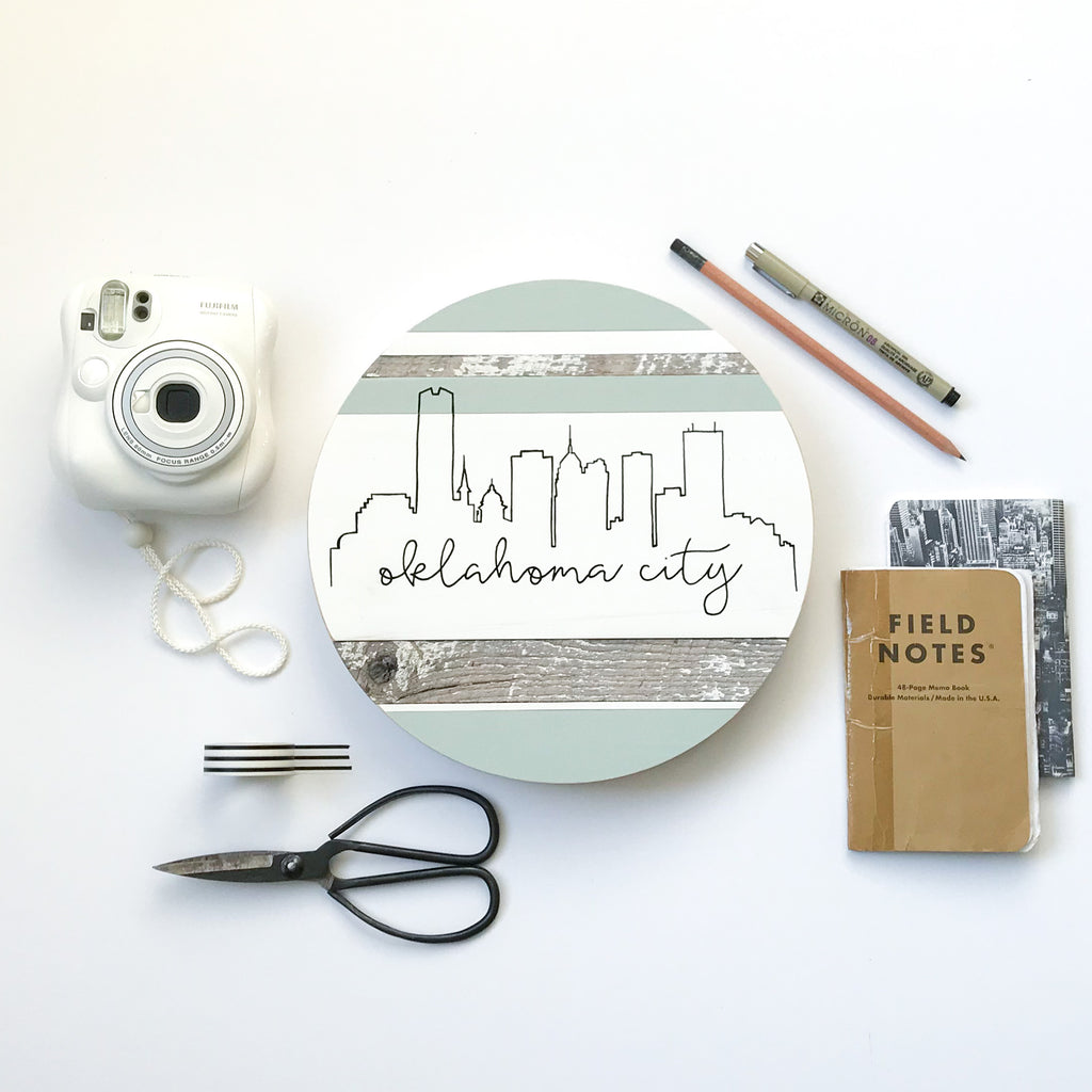 Oklahoma City Skyline :: Round Wood Sign