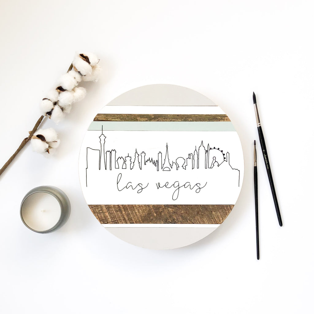 Las Vegas Skyline :: Round Wood Sign