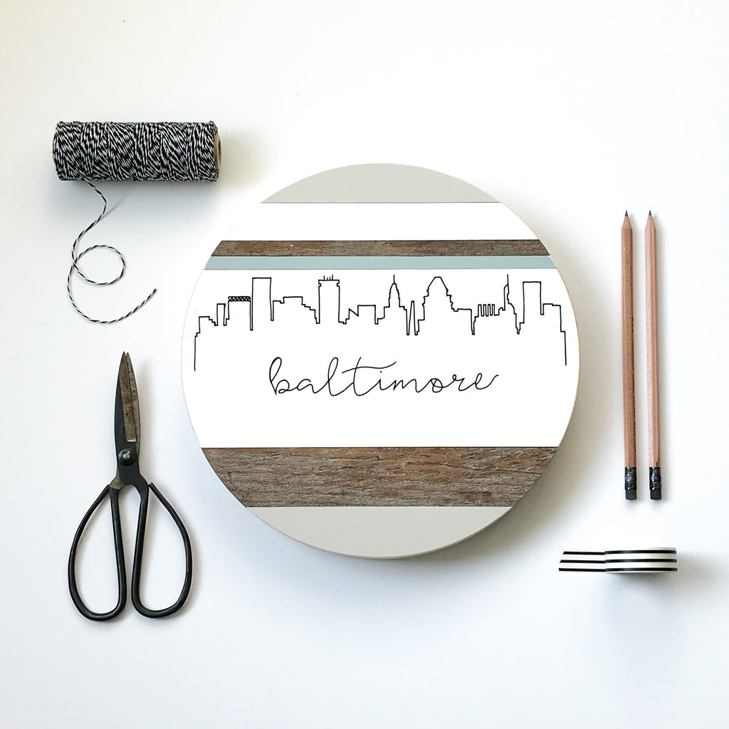 Baltimore Skyline :: Round Wood Sign