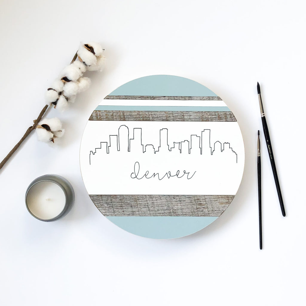 Denver Skyline :: Round Wood Sign