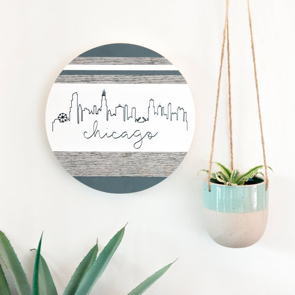 Chicago Skyline :: Round Wood Sign – 52home