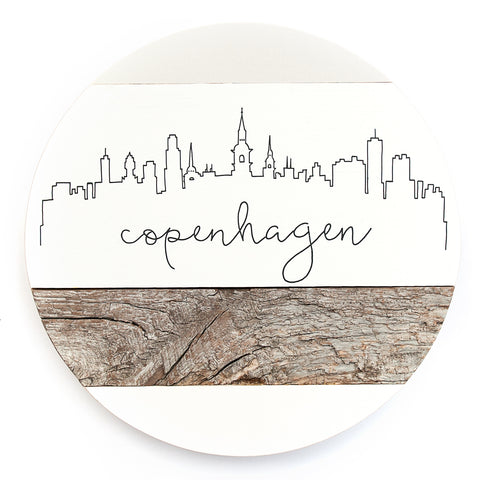 Copenhagen City Skyline :: Round Wood Sign
