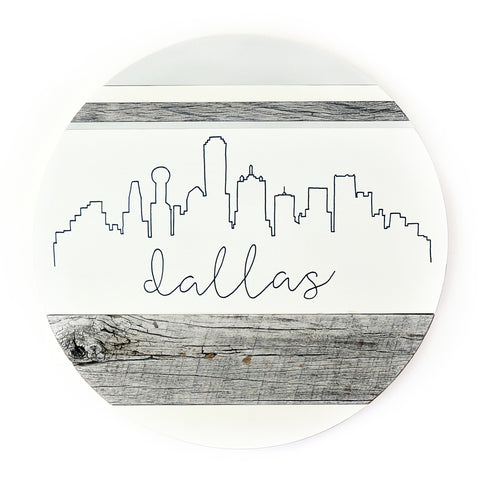 Dallas Skyline :: Round Wood Sign