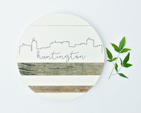 Huntington Skyline :: Round Wood Sign