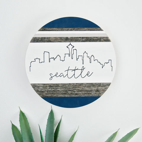 Seattle Skyline :: Round Wood Sign