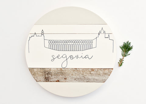 Segovia City Skyline :: Round Wood Sign