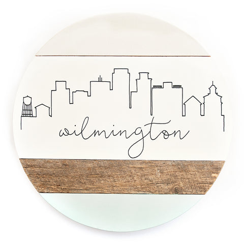 Wilmington City Skyline :: Round Wood Sign