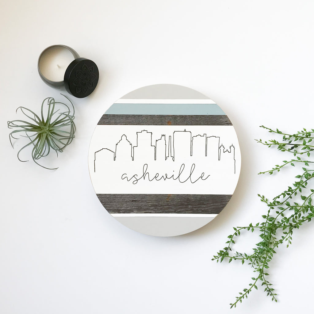 Asheville Skyline :: Round Wood Sign