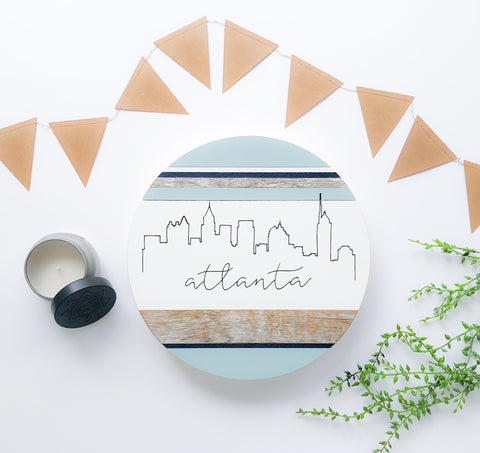 Atlanta Skyline :: Round Wood Sign